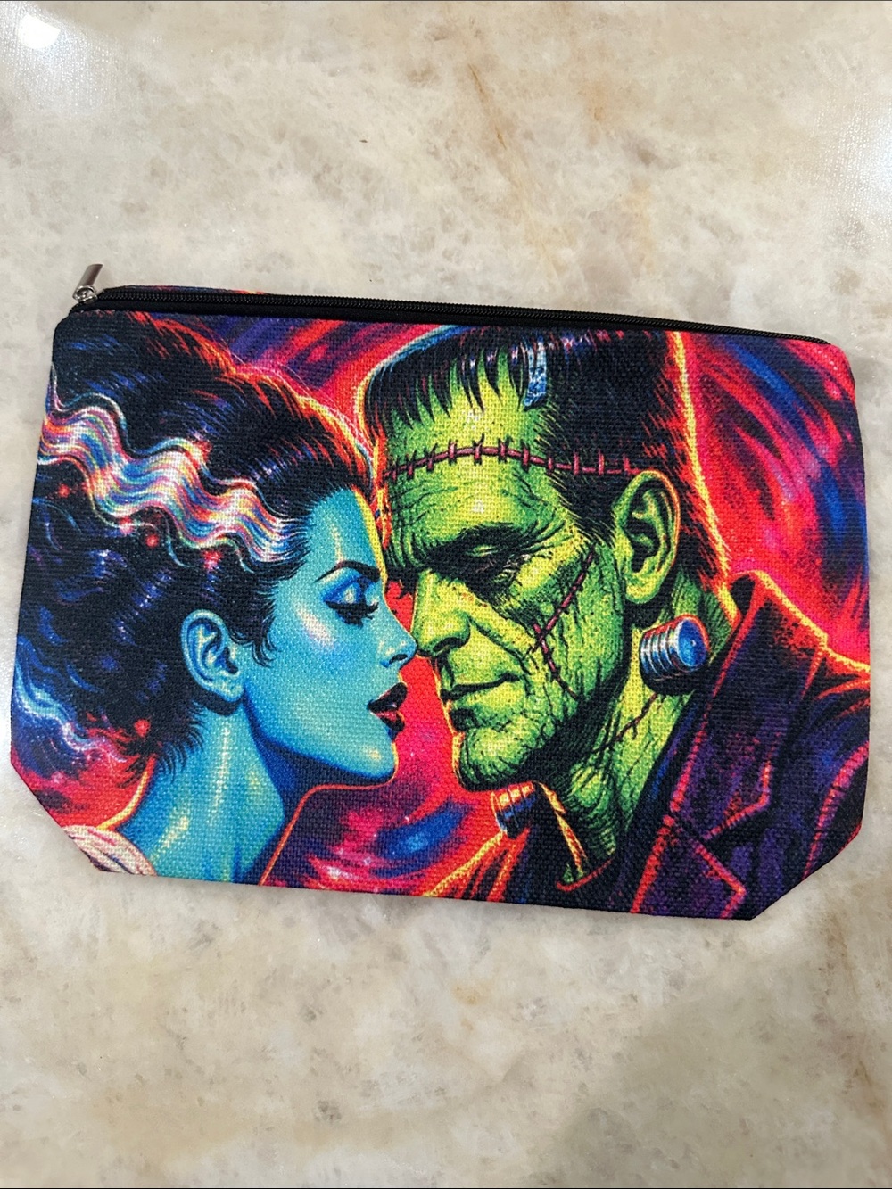 Men's Graphic Frankenstein & Bride Zip Pouch - Green/Blue
